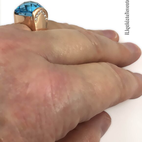 NWOT 18K Rose Gold Blue Topaz & Diamond Ring (Men or Women). - Picture 9 of 11